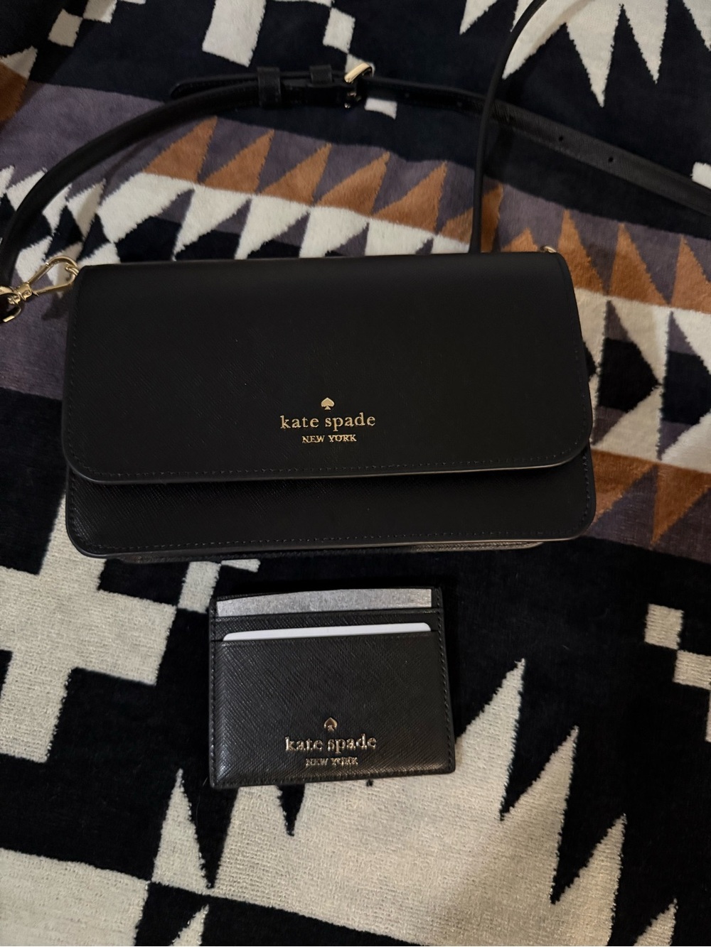 kate spade black leather crossbody with matching cardholder